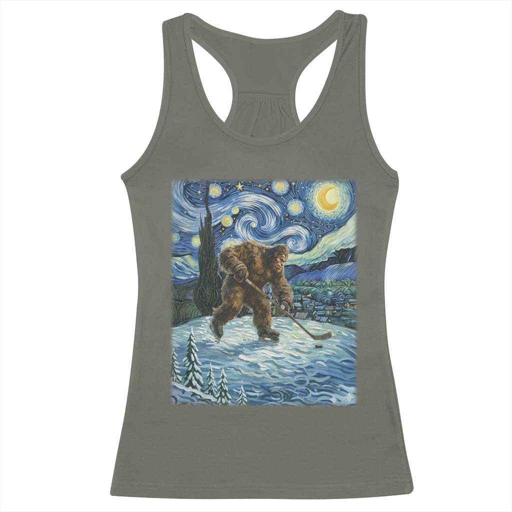 Cryptid Hockey Bigfoot Starry Night Inspired Funny Gift Racerback Tank Top TS12 Military Green Print Your Wear