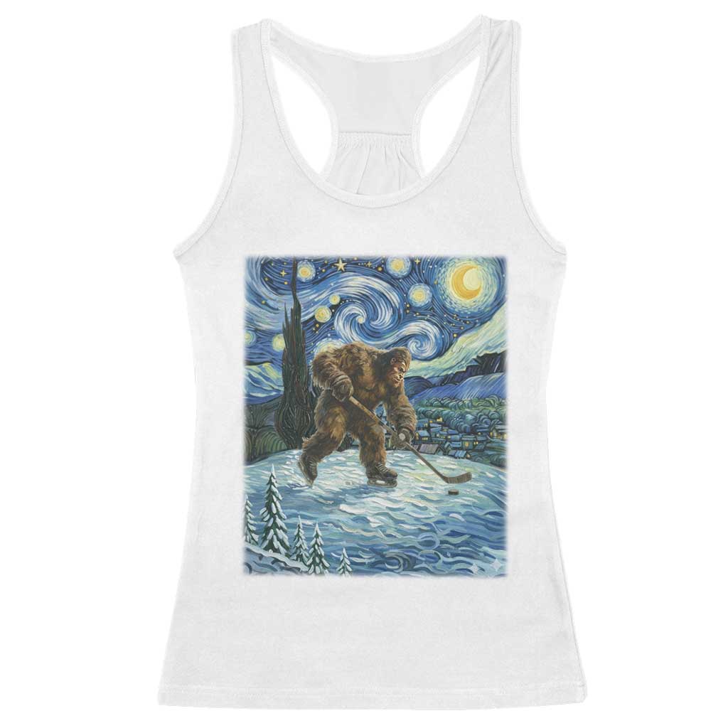 Cryptid Hockey Bigfoot Starry Night Inspired Funny Gift Racerback Tank Top TS12 White Print Your Wear