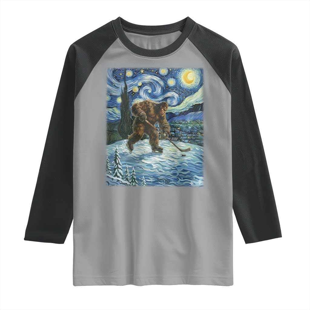 Cryptid Hockey Bigfoot Starry Night Inspired Funny Gift Raglan Shirt TS12 Sport Gray Black Print Your Wear