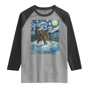 Cryptid Hockey Bigfoot Starry Night Inspired Funny Gift Raglan Shirt TS12 Sport Gray Black Print Your Wear