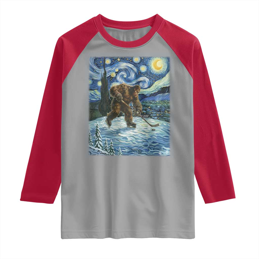 Cryptid Hockey Bigfoot Starry Night Inspired Funny Gift Raglan Shirt TS12 Sport Gray Red Print Your Wear