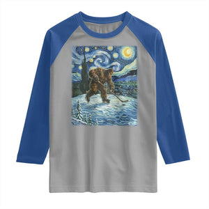 Cryptid Hockey Bigfoot Starry Night Inspired Funny Gift Raglan Shirt TS12 Sport Gray Royal Print Your Wear