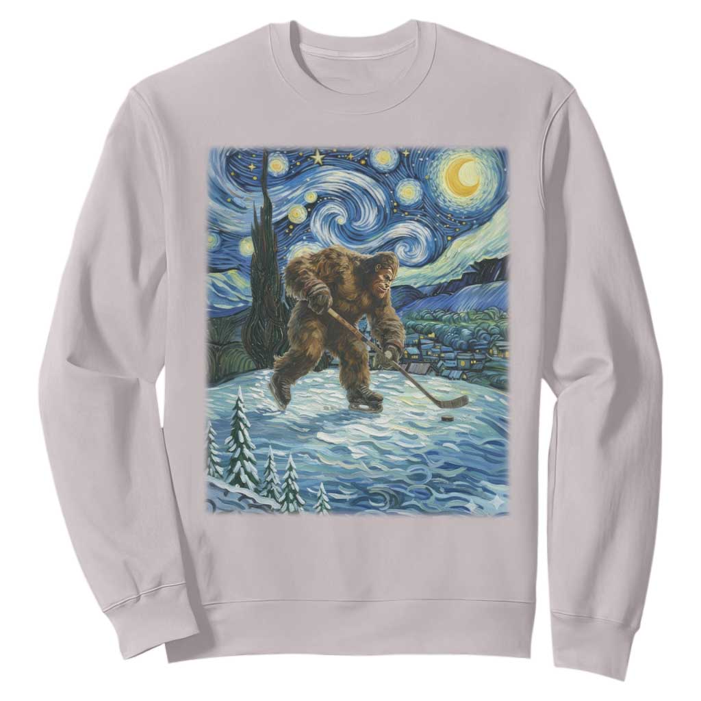 Cryptid Hockey Bigfoot Starry Night Inspired Funny Gift Sweatshirt TS12 Ice Gray Print Your Wear