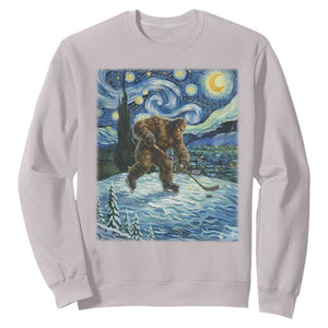 Cryptid Hockey Bigfoot Starry Night Inspired Funny Gift Sweatshirt TS12 Ice Gray Print Your Wear