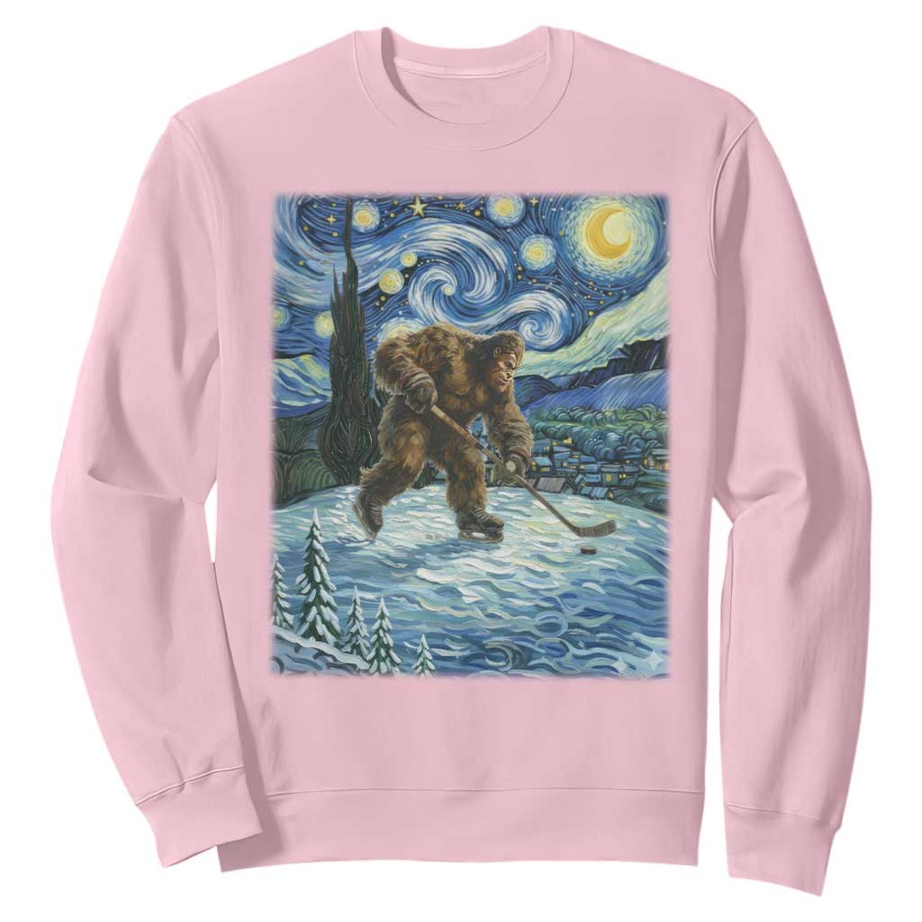 Cryptid Hockey Bigfoot Starry Night Inspired Funny Gift Sweatshirt TS12 Light Pink Print Your Wear