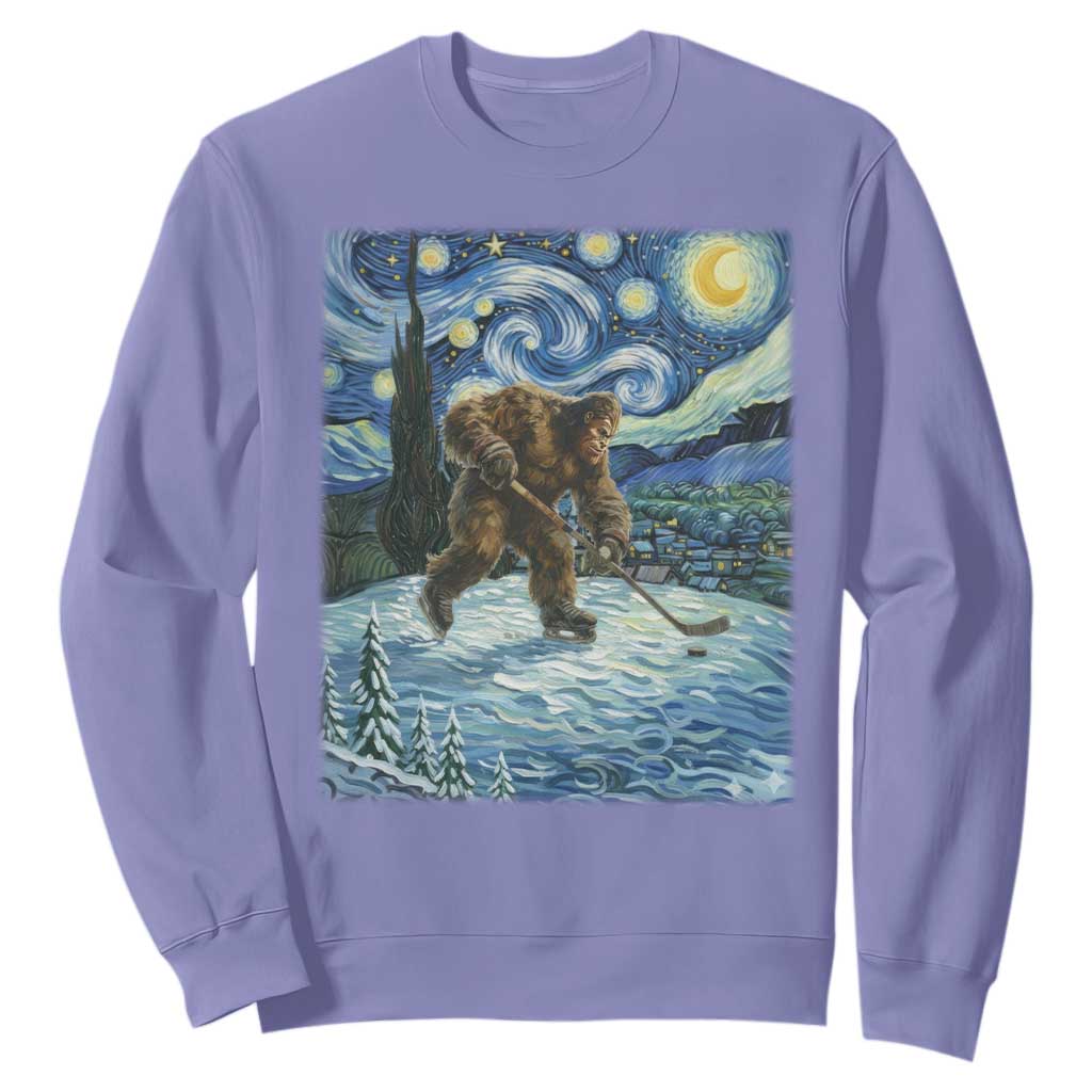 Cryptid Hockey Bigfoot Starry Night Inspired Funny Gift Sweatshirt TS12 Violet Print Your Wear