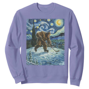 Cryptid Hockey Bigfoot Starry Night Inspired Funny Gift Sweatshirt TS12 Violet Print Your Wear