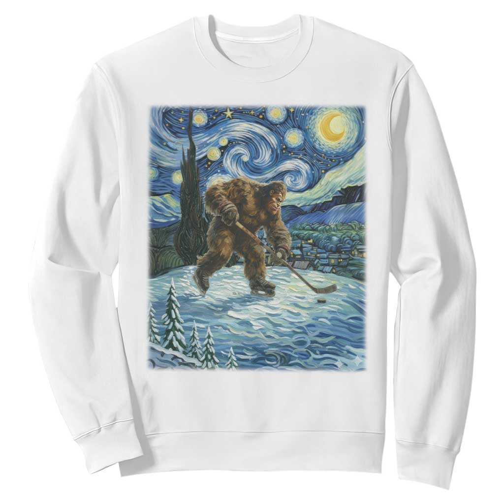Cryptid Hockey Bigfoot Starry Night Inspired Funny Gift Sweatshirt TS12 White Print Your Wear