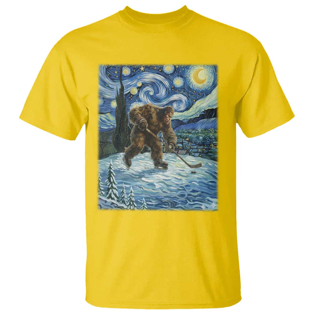 Cryptid Hockey Bigfoot Starry Night Inspired Funny Gift T Shirt TS12 Daisy Print Your Wear