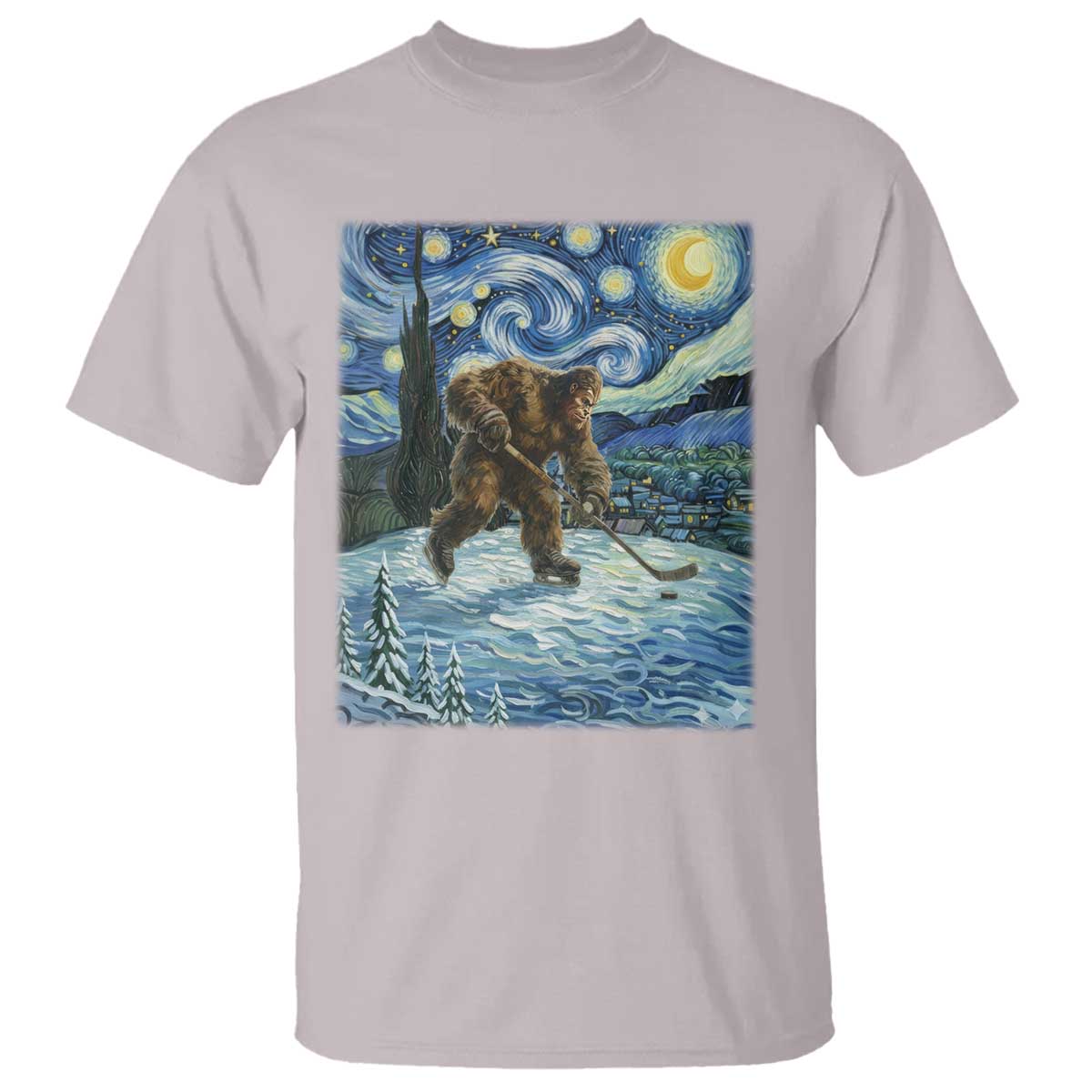Cryptid Hockey Bigfoot Starry Night Inspired Funny Gift T Shirt TS12 Ice Gray Print Your Wear
