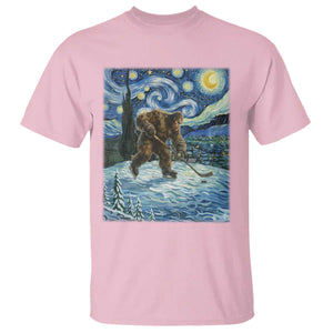 Cryptid Hockey Bigfoot Starry Night Inspired Funny Gift T Shirt TS12 Light Pink Print Your Wear
