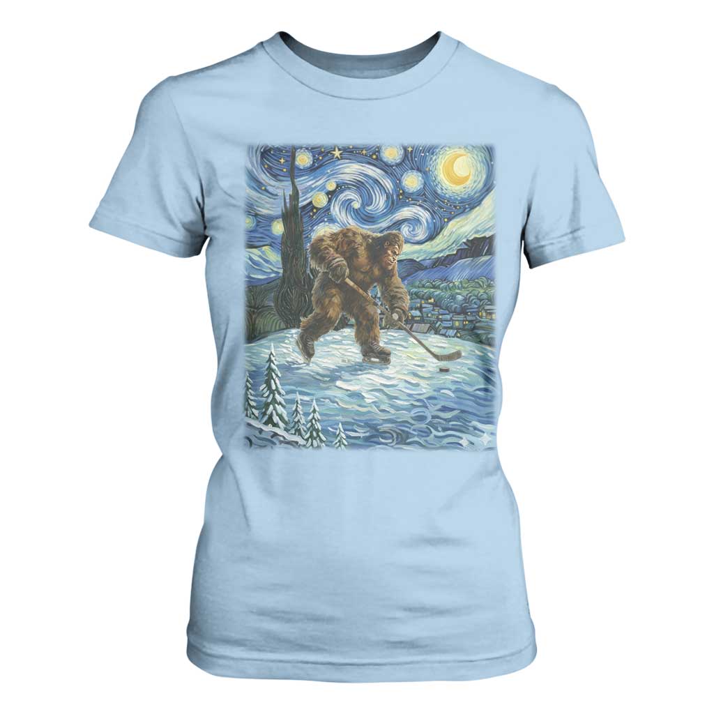 Cryptid Hockey Bigfoot Starry Night Inspired Funny Gift T Shirt For Women TS12 Light Blue Print Your Wear