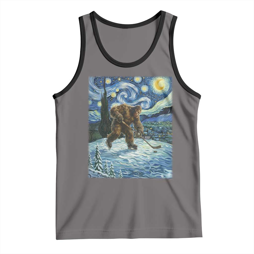 Cryptid Hockey Bigfoot Starry Night Inspired Funny Gift Tank Top TS12 Deep Heather Black Print Your Wear