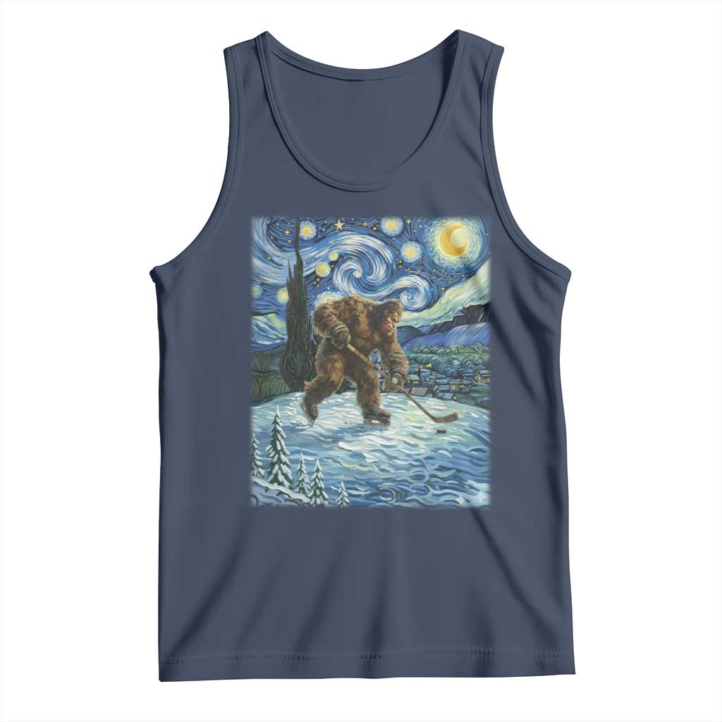 Cryptid Hockey Bigfoot Starry Night Inspired Funny Gift Tank Top TS12 Navy Print Your Wear