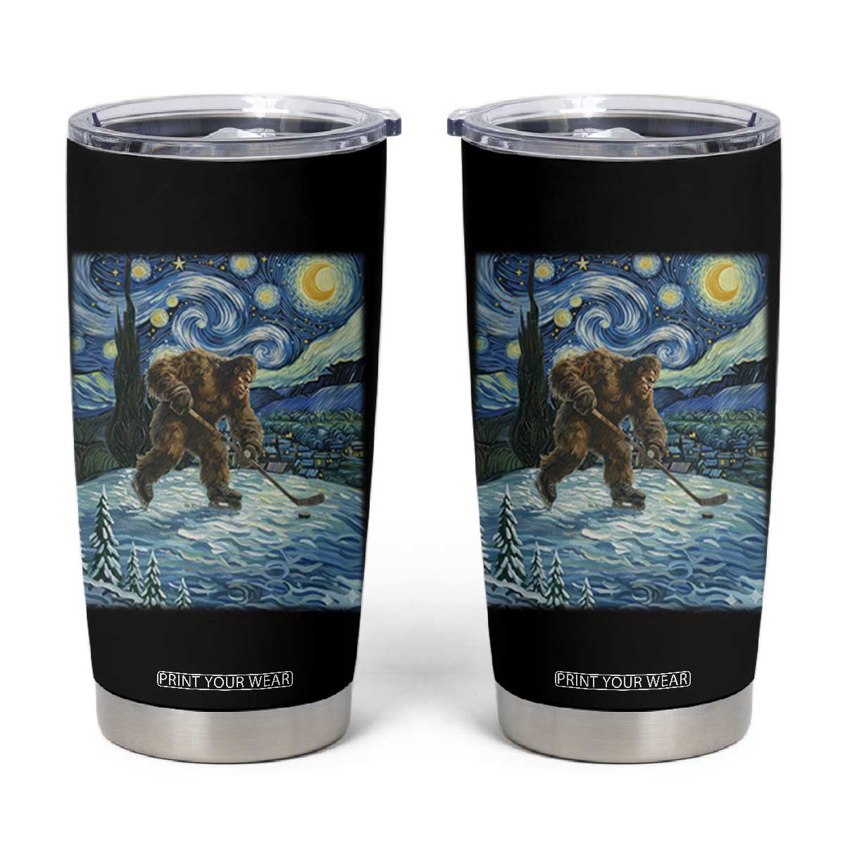 Cryptid Hockey Bigfoot Starry Night Inspired Funny Gift Tumbler Cup TS12 Black Print Your Wear