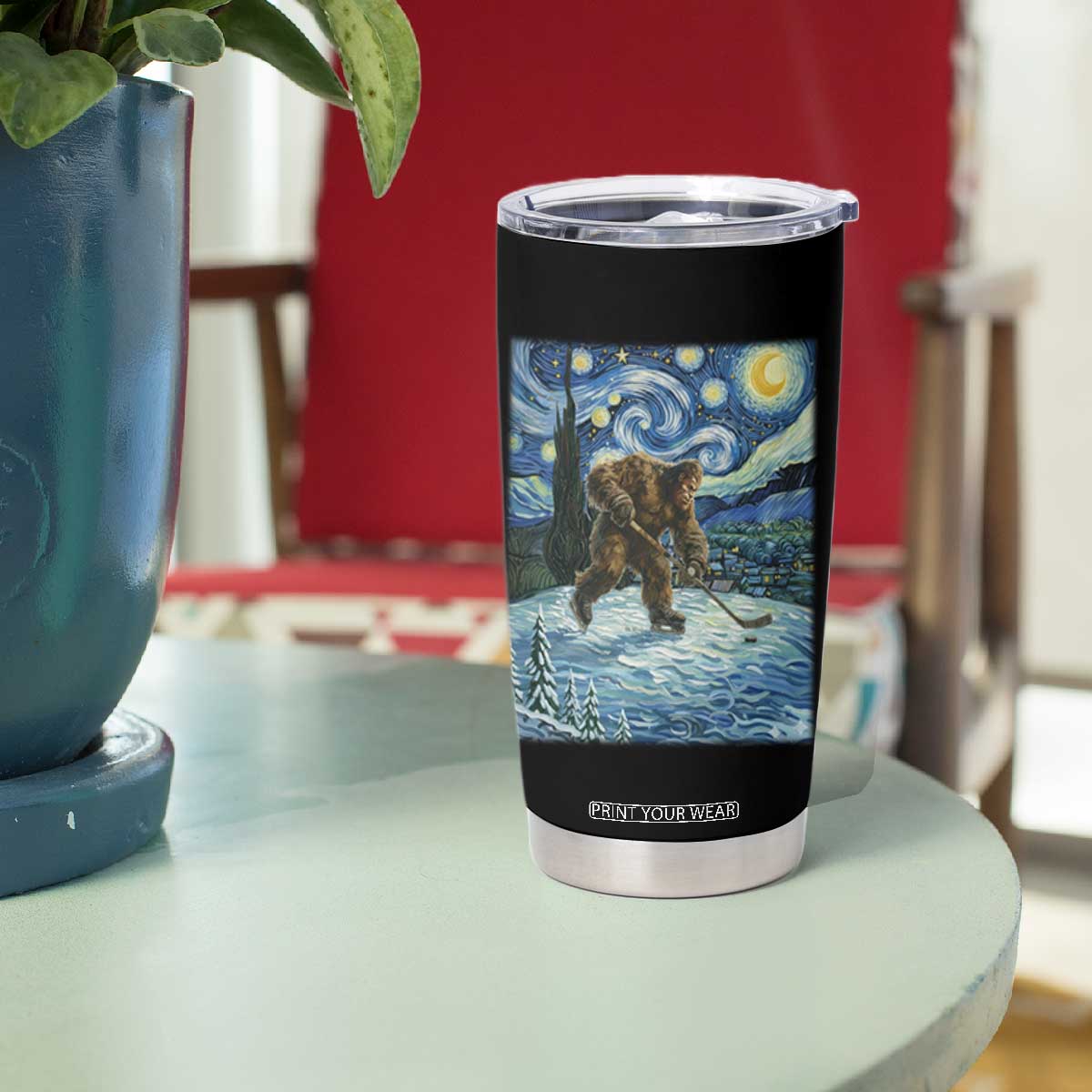 Cryptid Hockey Bigfoot Starry Night Inspired Funny Gift Tumbler Cup TS12 Print Your Wear