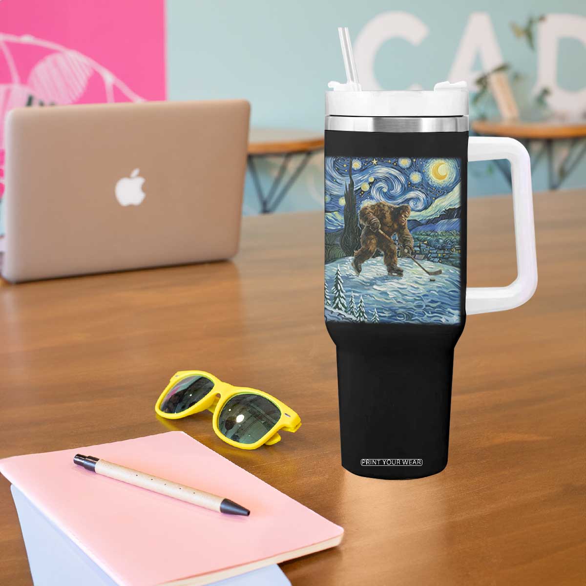 Cryptid Hockey Bigfoot Starry Night Inspired Funny Gift Tumbler With Handle TS12 Print Your Wear