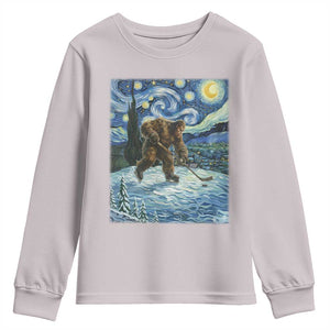 Cryptid Hockey Bigfoot Starry Night Inspired Funny Gift Youth Sweatshirt TS12 Ice Gray Print Your Wear