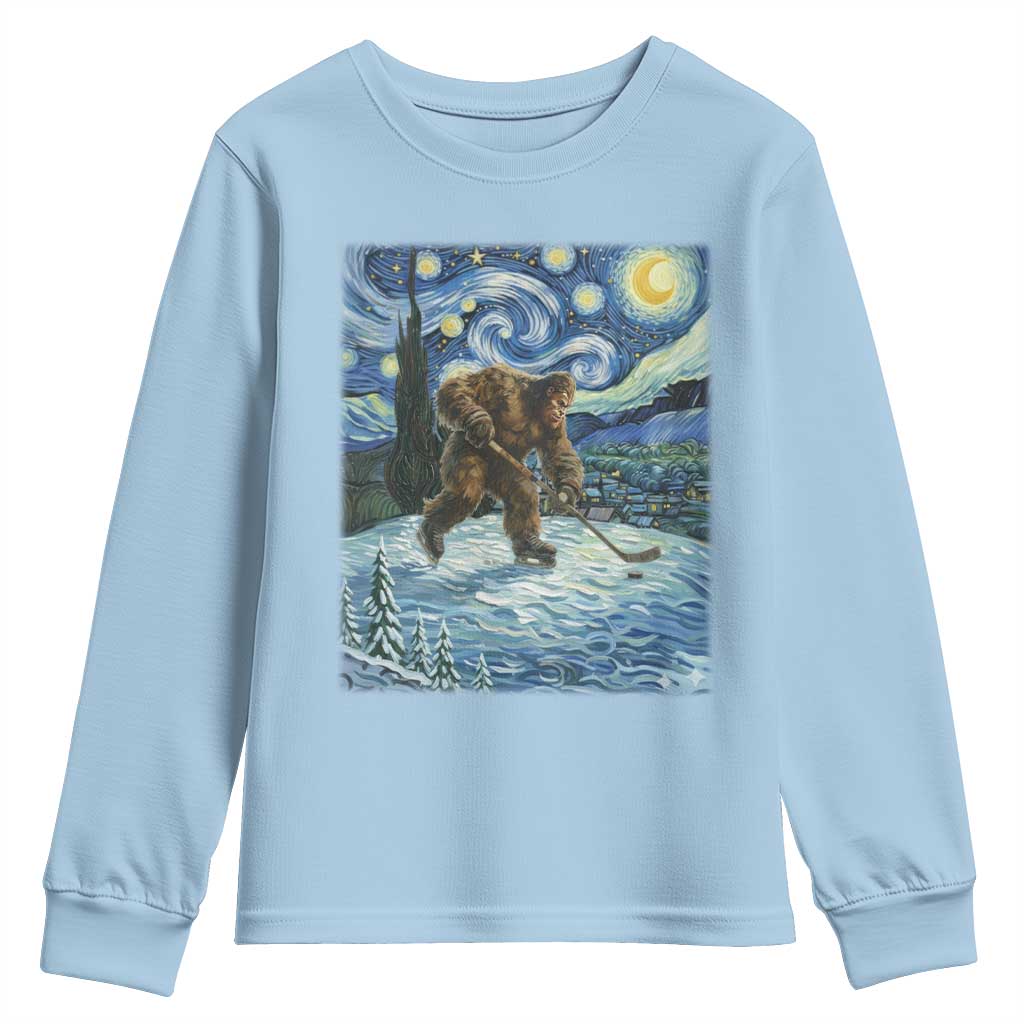 Cryptid Hockey Bigfoot Starry Night Inspired Funny Gift Youth Sweatshirt TS12 Light Blue Print Your Wear