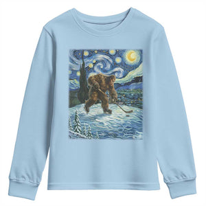Cryptid Hockey Bigfoot Starry Night Inspired Funny Gift Youth Sweatshirt TS12 Light Blue Print Your Wear