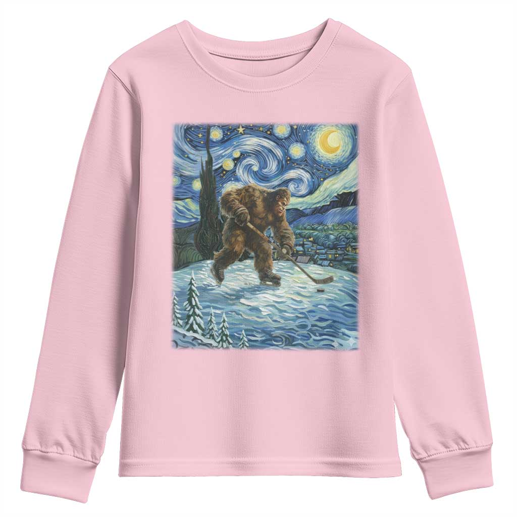 Cryptid Hockey Bigfoot Starry Night Inspired Funny Gift Youth Sweatshirt TS12 Light Pink Print Your Wear
