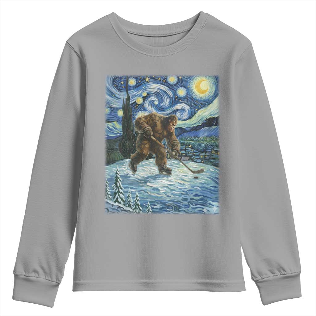 Cryptid Hockey Bigfoot Starry Night Inspired Funny Gift Youth Sweatshirt TS12 Sport Gray Print Your Wear
