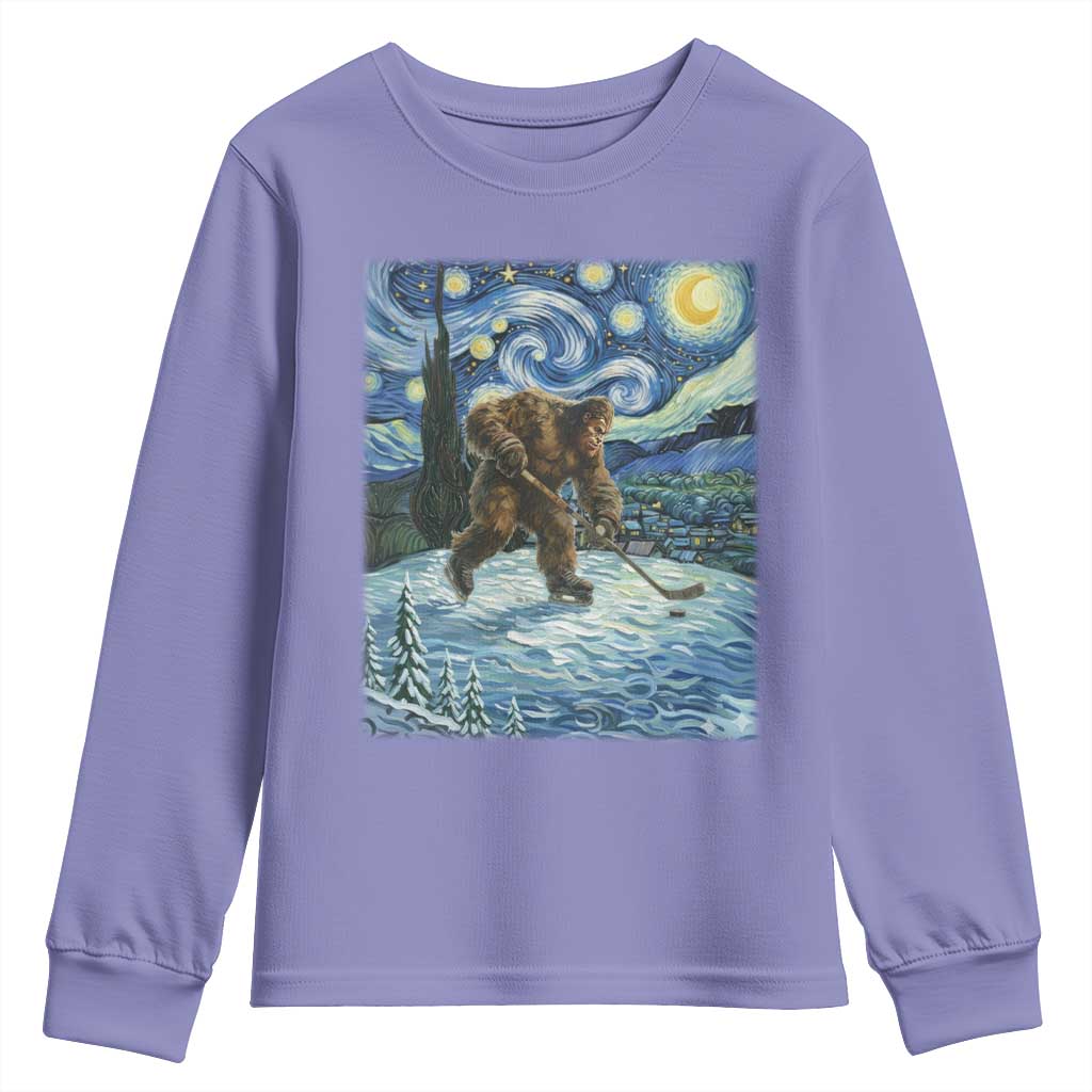 Cryptid Hockey Bigfoot Starry Night Inspired Funny Gift Youth Sweatshirt TS12 Violet Print Your Wear
