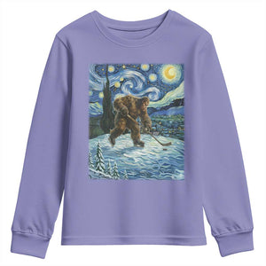 Cryptid Hockey Bigfoot Starry Night Inspired Funny Gift Youth Sweatshirt TS12 Violet Print Your Wear
