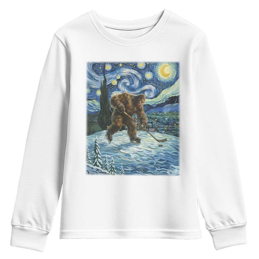 Cryptid Hockey Bigfoot Starry Night Inspired Funny Gift Youth Sweatshirt TS12 White Print Your Wear