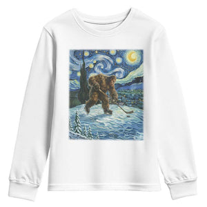 Cryptid Hockey Bigfoot Starry Night Inspired Funny Gift Youth Sweatshirt TS12 White Print Your Wear