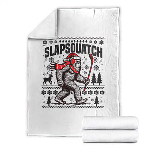 Slapsquatch Hockey Player Throw Blanket Funny Bigfoot Ugly Christmas Gift TS12 White Print Your Wear