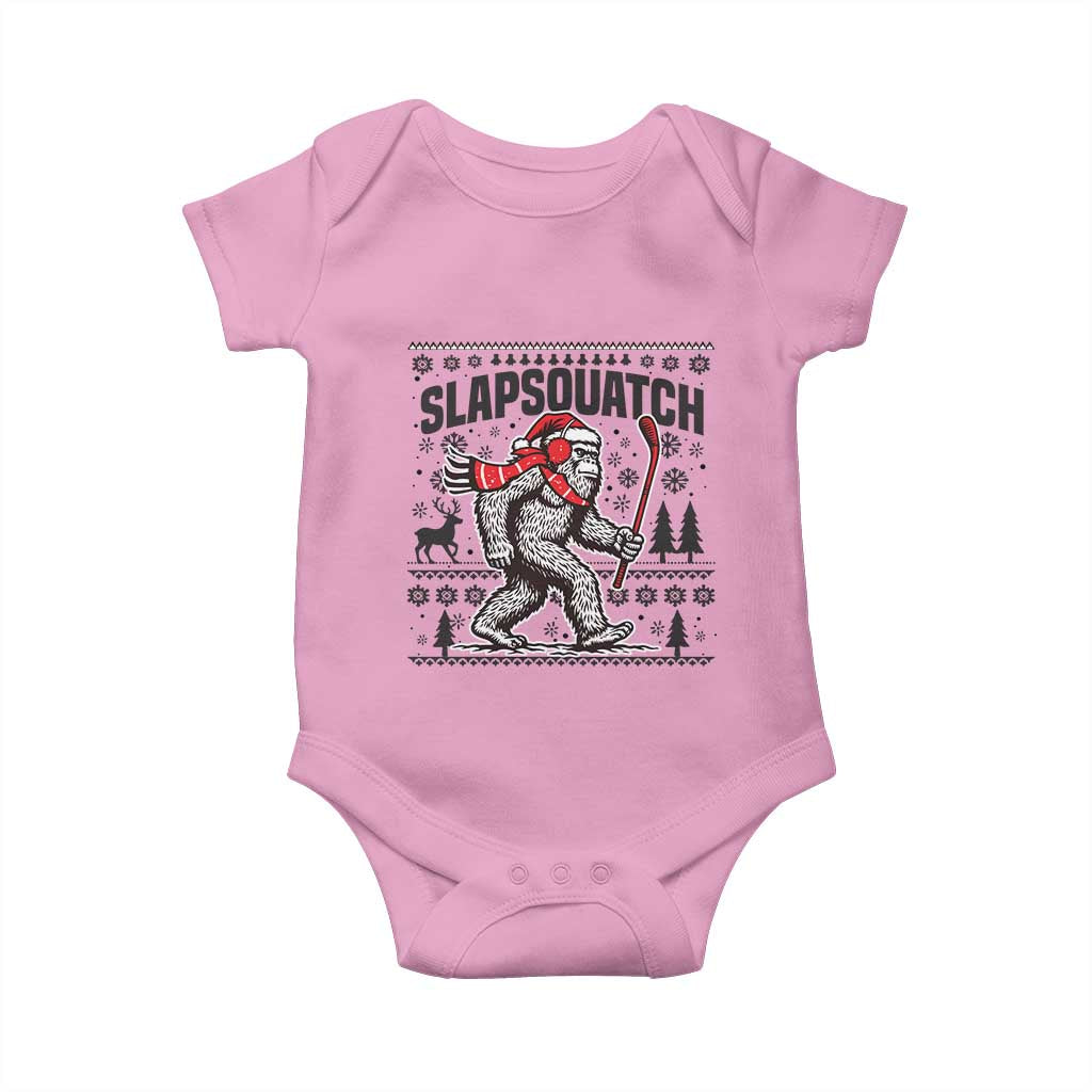 Slapsquatch Hockey Player Baby Onesie Funny Bigfoot Ugly Christmas Gift TS12 Light Pink Print Your Wear