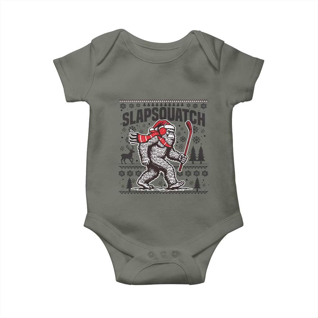 Slapsquatch Hockey Player Baby Onesie Funny Bigfoot Ugly Christmas Gift TS12 Military Green Print Your Wear