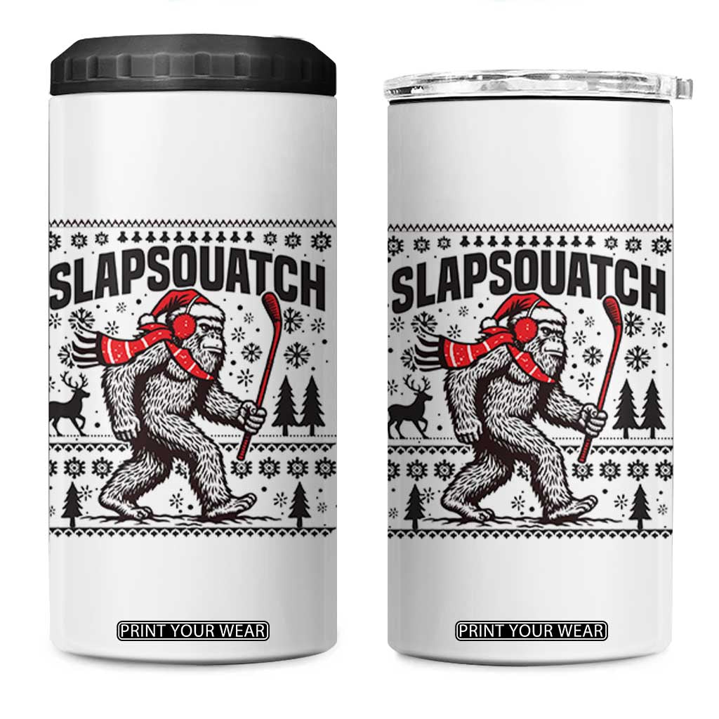 Slapsquatch Hockey Player 4 in 1 Can Cooler Tumbler Funny Bigfoot Ugly Christmas Gift TS12 One Size: 16 oz White Print Your Wear