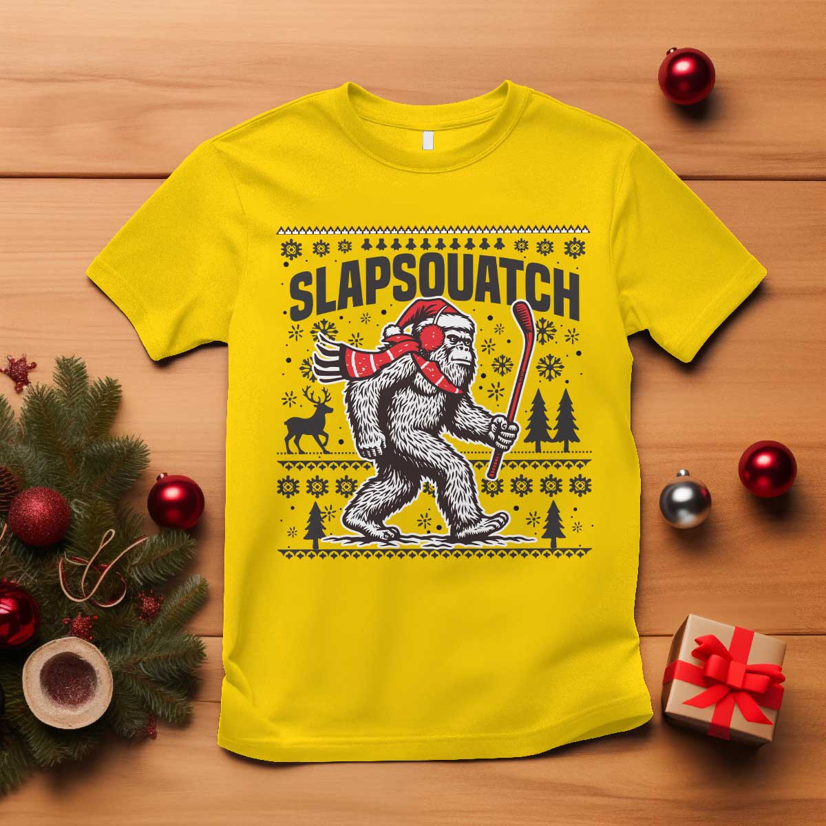 Slapsquatch Hockey Player T Shirt Funny Bigfoot Ugly Christmas Gift TS12 Daisy Print Your Wear