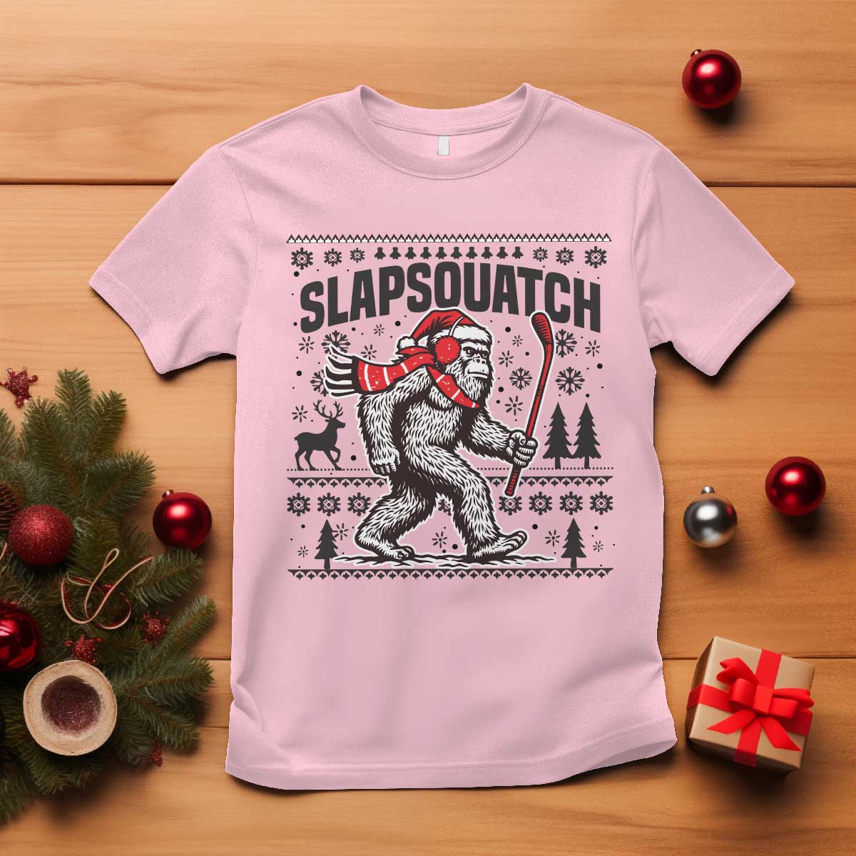 Slapsquatch Hockey Player T Shirt Funny Bigfoot Ugly Christmas Gift TS12 Light Pink Print Your Wear