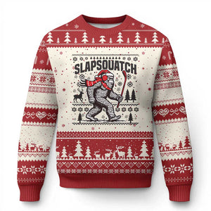 Slapsquatch Hockey Player Ugly Christmas Sweater Funny Bigfoot Ugly Xmas Gift TS12 Beige Red Print Your Wear
