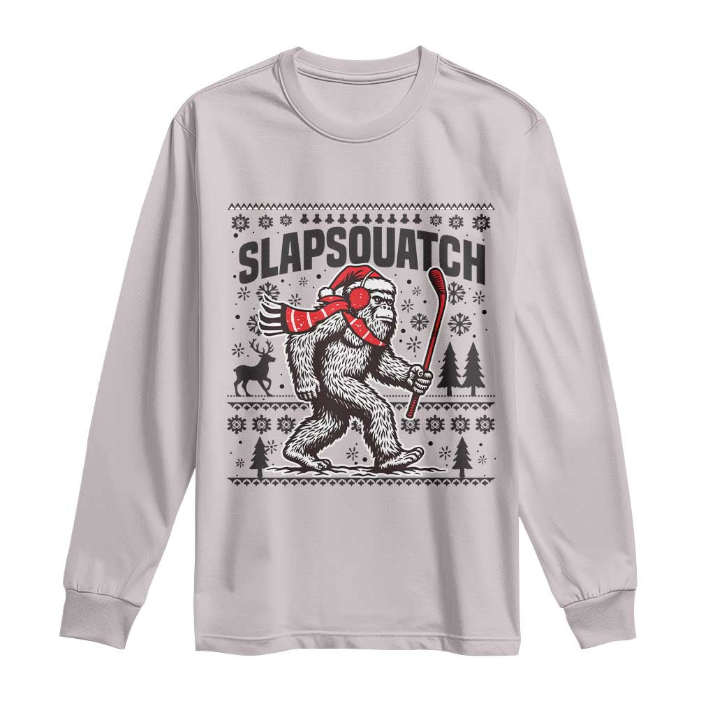 Slapsquatch Hockey Player Long Sleeve Shirt Funny Bigfoot Ugly Christmas Gift TS12 Ice Gray Print Your Wear