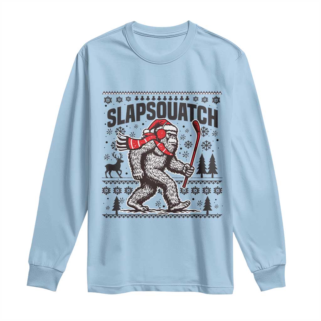 Slapsquatch Hockey Player Long Sleeve Shirt Funny Bigfoot Ugly Christmas Gift TS12 Light Blue Print Your Wear