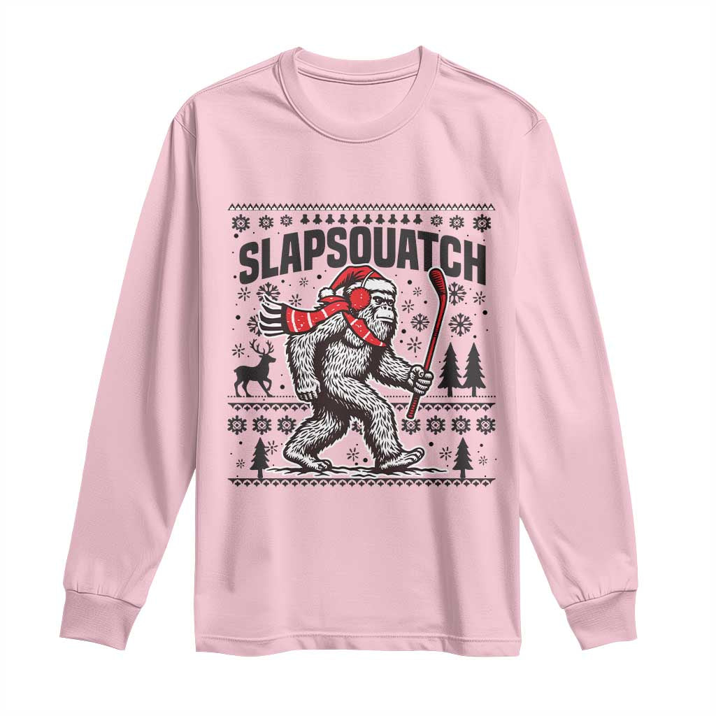 Slapsquatch Hockey Player Long Sleeve Shirt Funny Bigfoot Ugly Christmas Gift TS12 Light Pink Print Your Wear