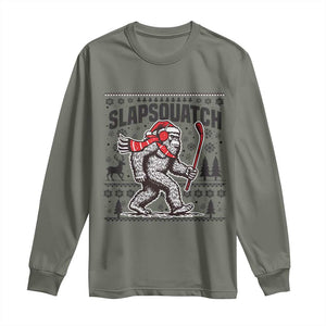 Slapsquatch Hockey Player Long Sleeve Shirt Funny Bigfoot Ugly Christmas Gift TS12 Military Green Print Your Wear