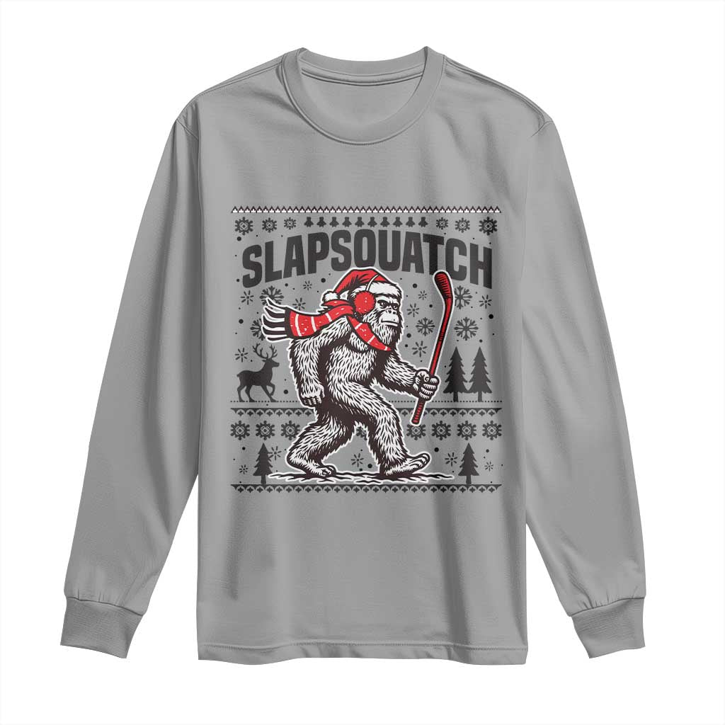 Slapsquatch Hockey Player Long Sleeve Shirt Funny Bigfoot Ugly Christmas Gift TS12 Sport Gray Print Your Wear