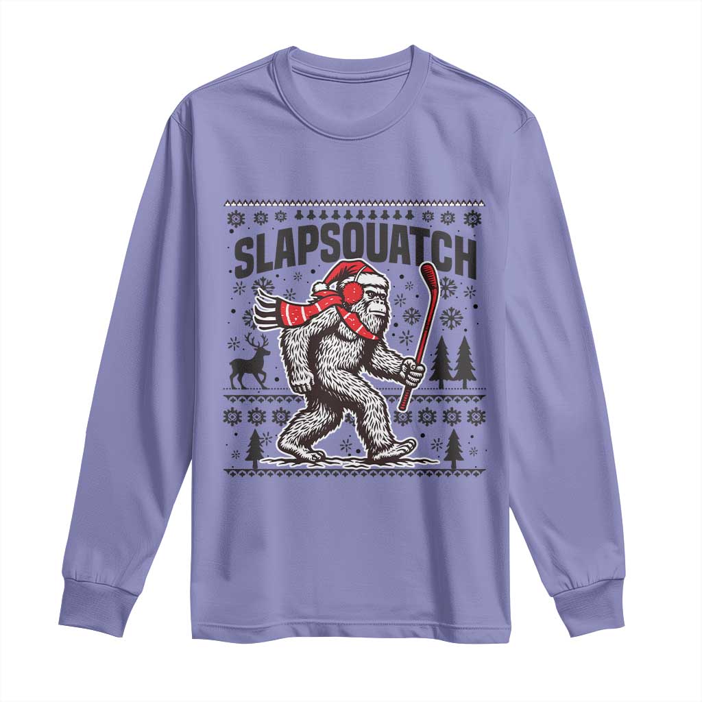 Slapsquatch Hockey Player Long Sleeve Shirt Funny Bigfoot Ugly Christmas Gift TS12 Violet Print Your Wear