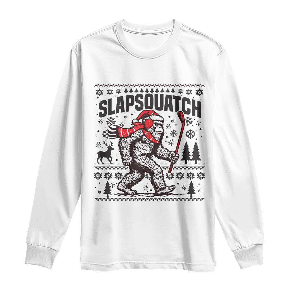 Slapsquatch Hockey Player Long Sleeve Shirt Funny Bigfoot Ugly Christmas Gift TS12 White Print Your Wear