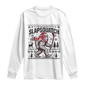 Slapsquatch Hockey Player Long Sleeve Shirt Funny Bigfoot Ugly Christmas Gift TS12 White Print Your Wear