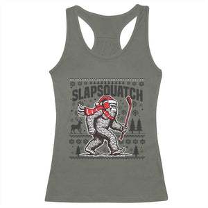 Slapsquatch Hockey Player Racerback Tank Top Funny Bigfoot Ugly Christmas Gift TS12 Military Green Print Your Wear