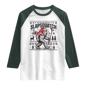 Slapsquatch Hockey Player Raglan Shirt Funny Bigfoot Ugly Christmas Gift TS12 White Dark Forest Green Print Your Wear