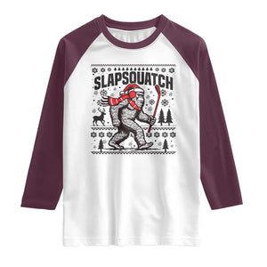 Slapsquatch Hockey Player Raglan Shirt Funny Bigfoot Ugly Christmas Gift TS12 White Maroon Print Your Wear