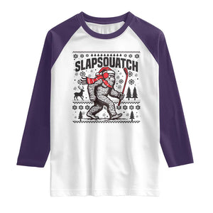 Slapsquatch Hockey Player Raglan Shirt Funny Bigfoot Ugly Christmas Gift TS12 White Purple Print Your Wear