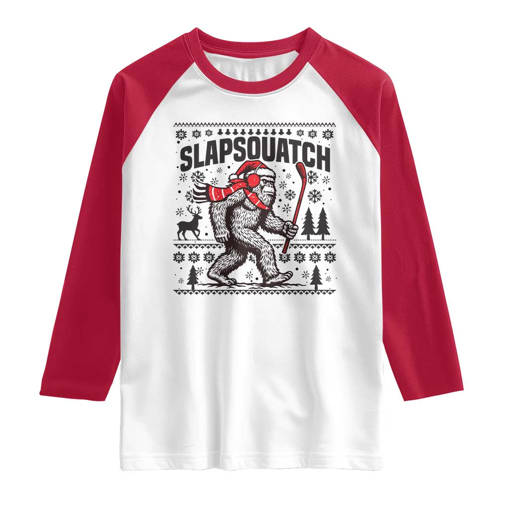 Slapsquatch Hockey Player Raglan Shirt Funny Bigfoot Ugly Christmas Gift TS12 White Red Print Your Wear